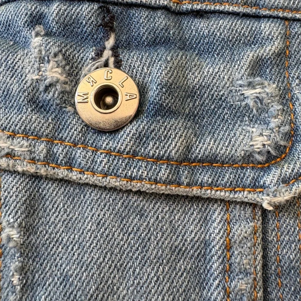 MRCLA Denim Jacket Size L Blue Distressed Zipper Sleeve Trucker Mr. Completely